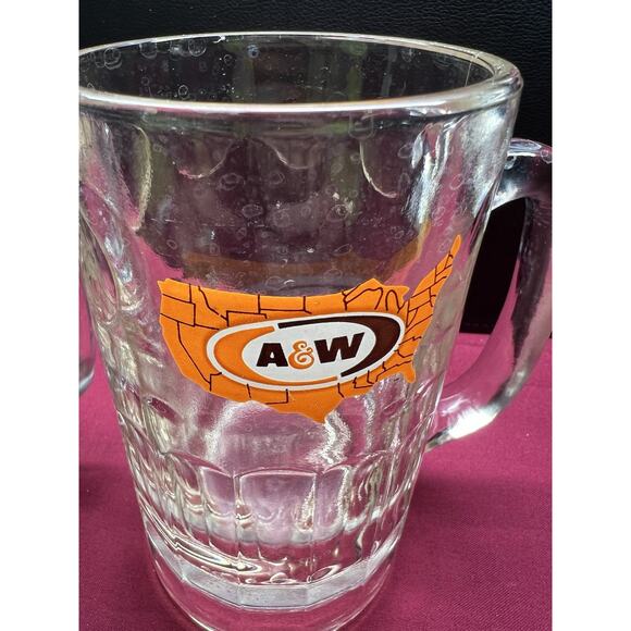 Vintage Set Of 2 A&W Root Beer Soda Mugs 5” Tall Heavy Glass Dimple Sides - Picture 3 of 10
